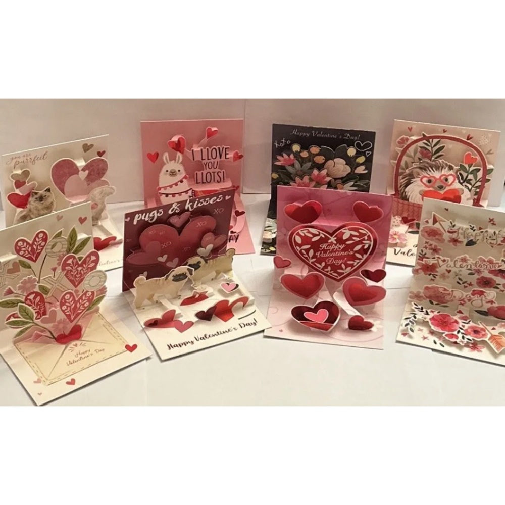 NEW ~SET OF 8~ Different ~Valentine’s  Day ~POP UP CARDS~ HEARTS FLOWERS ~SEALED